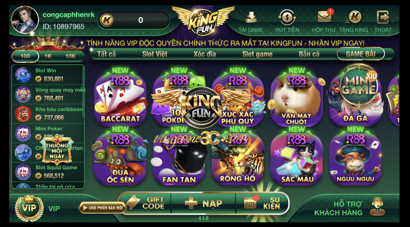 Đa dạng game bài tại KingClub