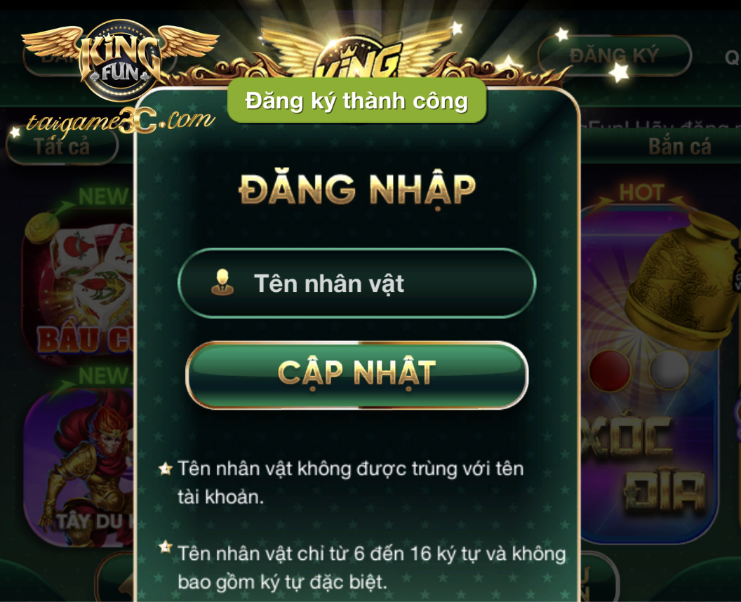 đăng ký tài khoản KingClub thành công